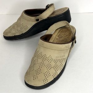 🍓 FLY FLOT Beige Perforated Leather Slingback Mules Clogs Size US 6 EU 37